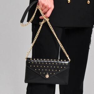 Rebecca Minkoff Gold Studded Leather Envelope Clutch, Chain Link Crossbody Strap